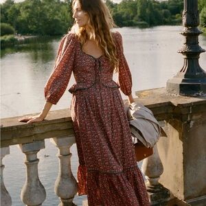 Christy Dawn Burgundy Floral Long Sleeve Dress
